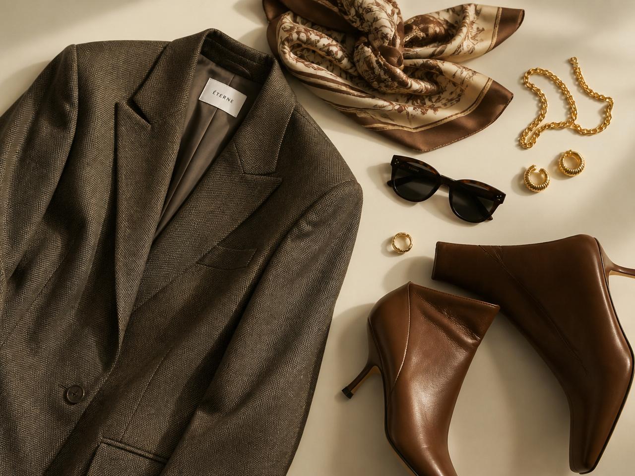 Flatlay of curated wardrobe essentials